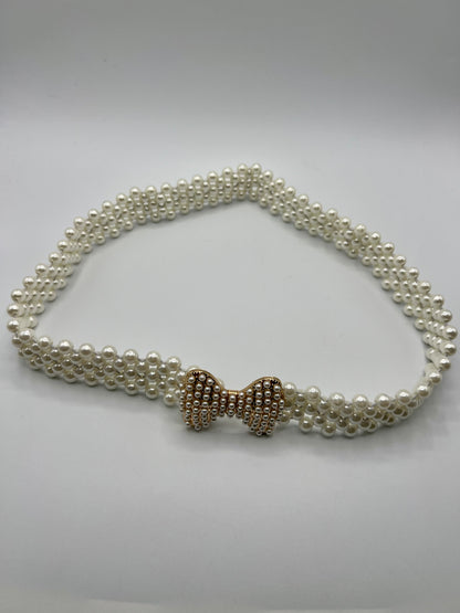 Elastic Belt with Pearl Imitation and Heart Design