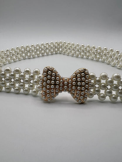 Elastic Belt with Pearl Imitation and Heart Design