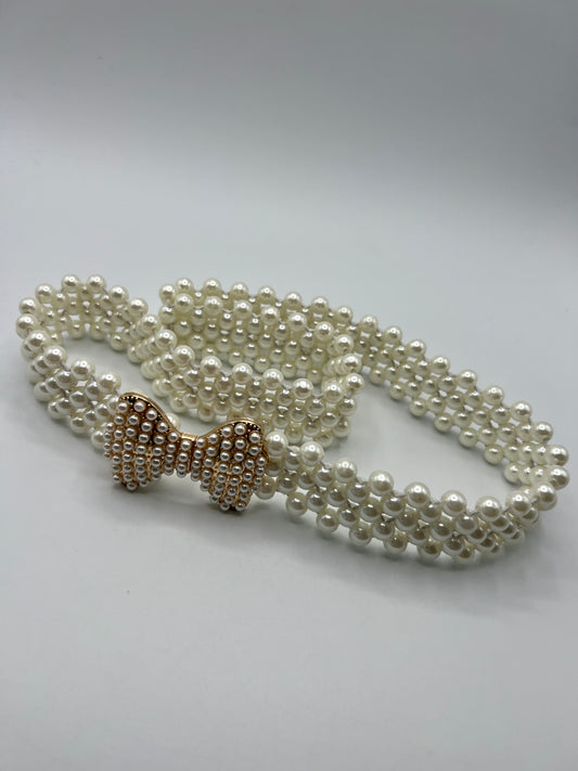 Elastic Belt with Pearl Imitation and Heart Design